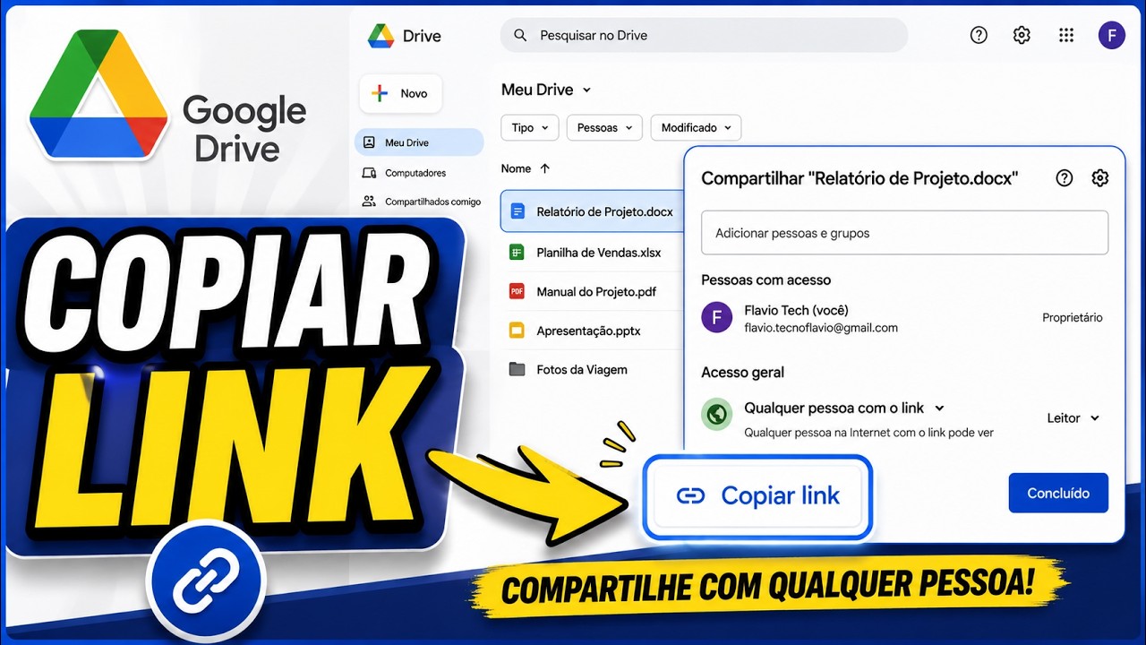 Thumbnail do vídeo: Como compartilhar arquivo do Google Drive por link com segurança