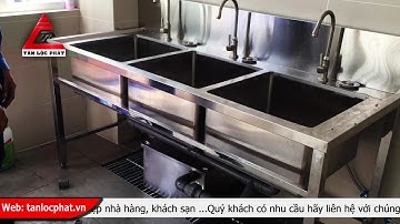 Chậu rửa inox công nghiệp 3 hố kèm bẫy mỡ dành cho nhà hàng khách sạn giá xưởng