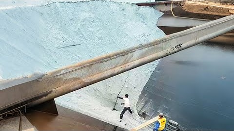 Barge unloading 3800 tons of white sand - Part 2 Long video - Vlog of work on the barge