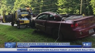 Driver runs from 3-vehicle rollover crash in Wake Forest, officials say