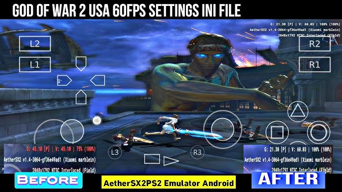 emulator: aethersx2 for andoroid game iso: god of war 2 ps2.iso