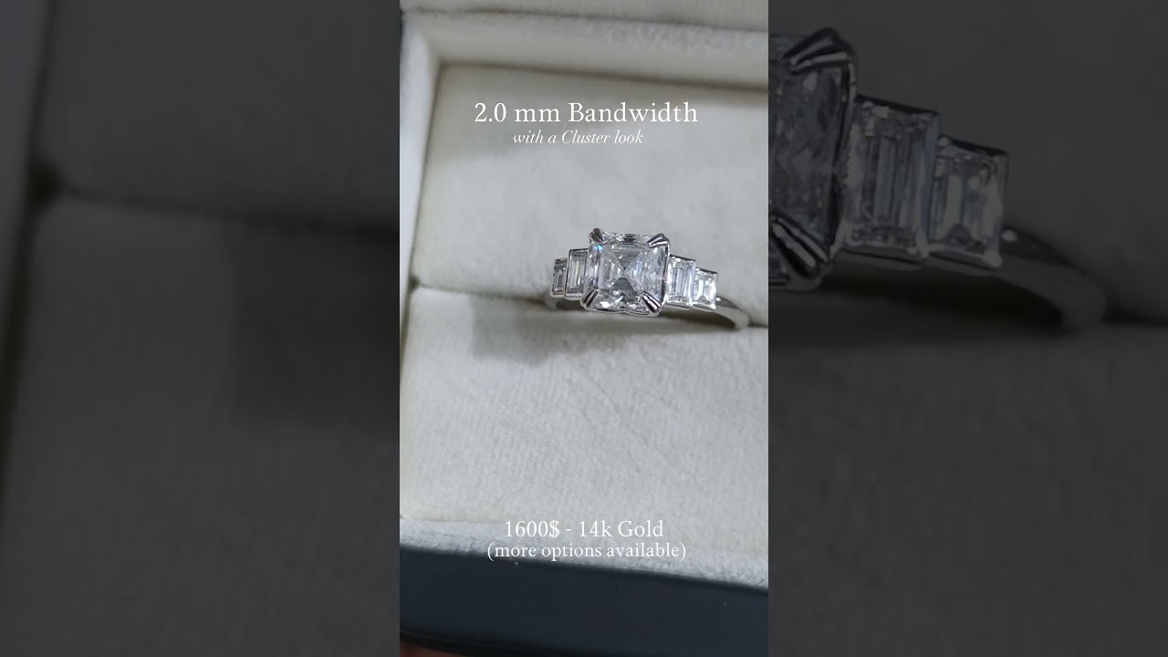 1.5 Carat Asscher Cut Moissanite Ring | Multi-Stone Cluster Design | 2.0mm Band Bridal Ring