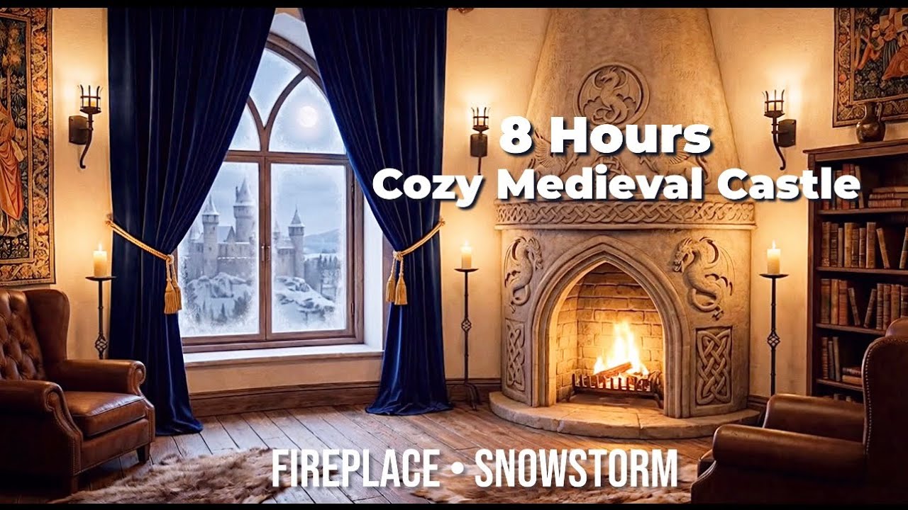 Cozy Medieval Castle Blizzard – Fireplace & Howling Wind Sleep Ambience