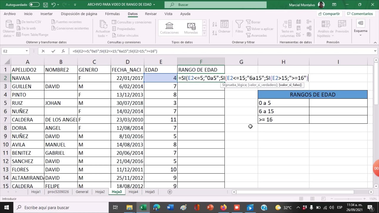 CÓmo Calcular La Edad Y Rango De Edad Excel Youtube