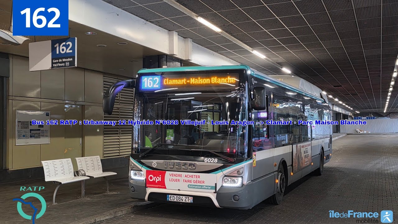 Bus 162 RATP : Urbanway 12 Hybride N⁰6028 Villejuif - L. Aragon / Clamart - Parc Maison Blanche