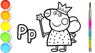 P for Peppa Pig | Menggambar dan mewarnai Peppa Pig | Fairy Peppa Pig Coloring Page