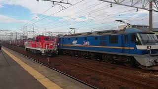 EF210 303号機牽引広島タ発仙台タ行1072レ+DD200 15号機名古屋発稲沢行8663レ清洲通過