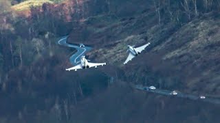 RAF Typhoons and F35 fighter jets LOW flying and close formation through The Lake District  UK!!