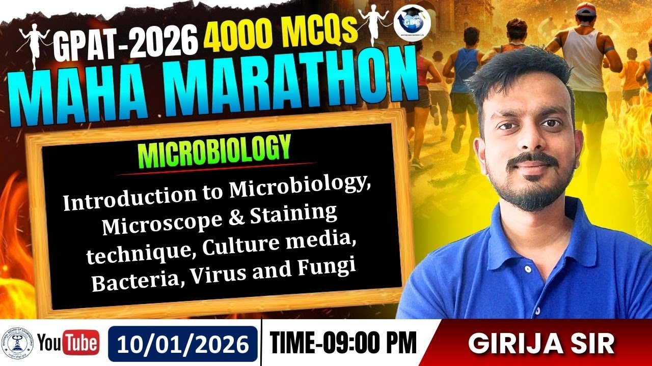 GPAT-2026 | 4000 MCQs MAHA MARATHON🏃‍♂️CLASS-11- Intro. to Micro, microscopy, staining, bacteria etc