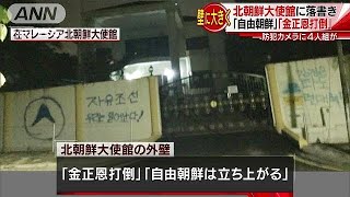 「金正恩打倒」　北朝鮮大使館の壁に大きく落書き(19/03/12)