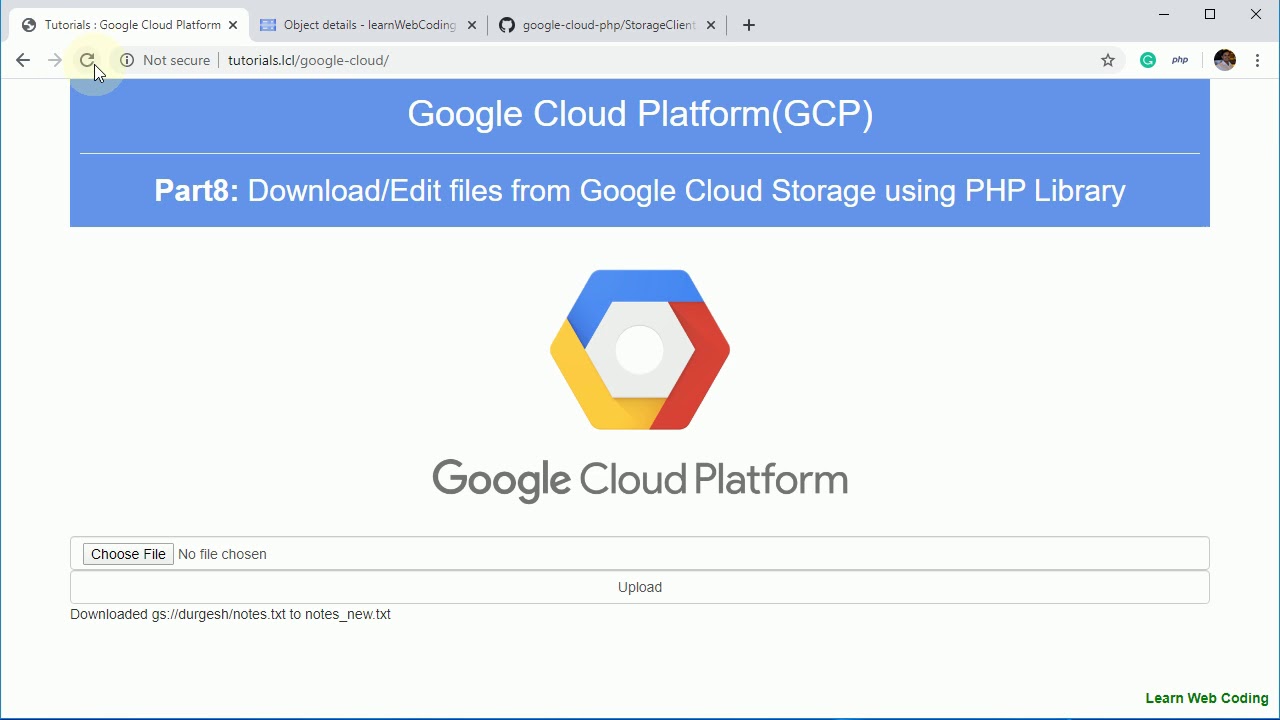 gcp part8 download edit files from google cloud storage using php library
