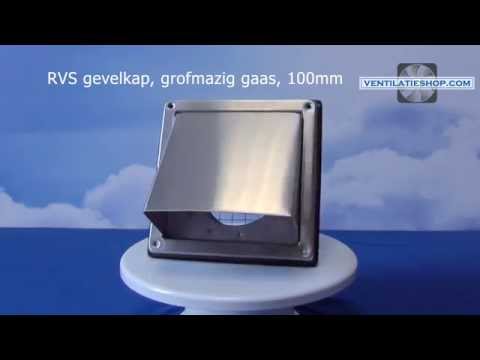 RVS gevelkap, grofmazig gaas, 100mm - Ventilatieshop.com
