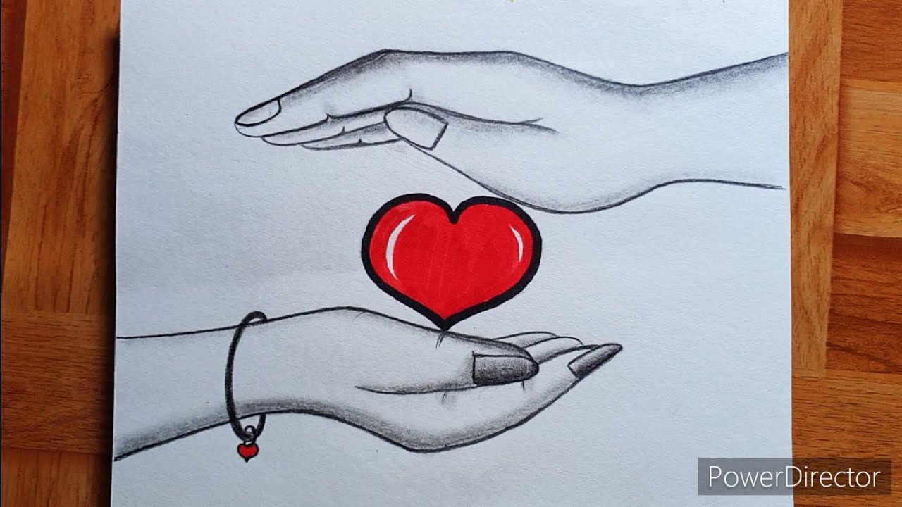 Hand Heart Drawing With Colour