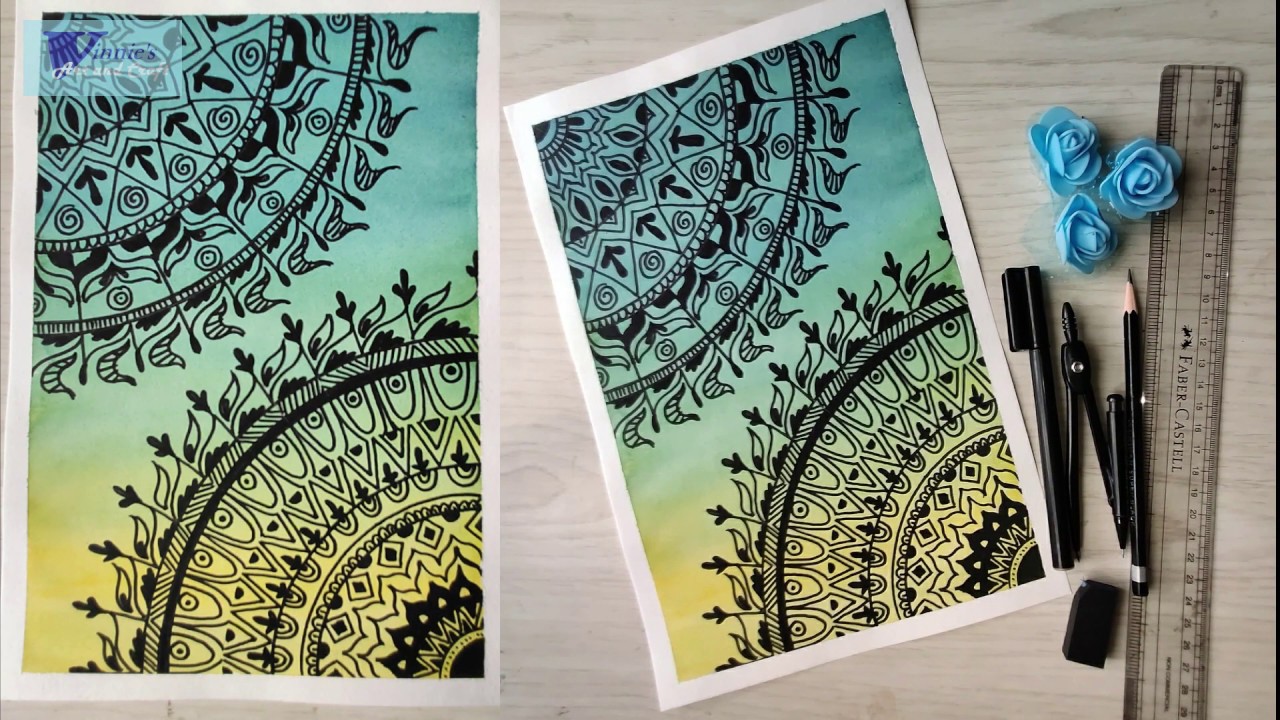 Learn to draw easy mandala art, Watercolor Mandala art for beginners