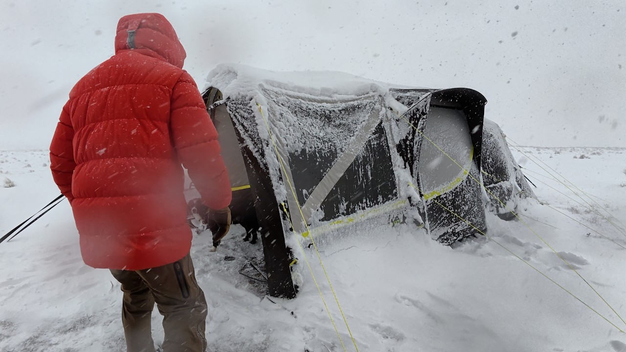 Winter Camping in Snow Blizzard With Dog