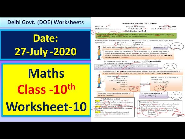 Class 10th Maths Worksheet 10 Gnctd 27 07 2020 Doe Delhi Govt Worksheet Solution Youtube