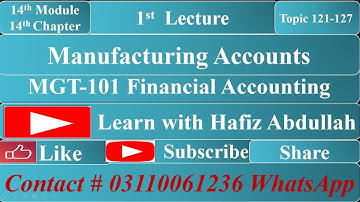 14th Chapter | Manufacturing Accounts | 1st Lecture | Topic121-127 | Learn With Hafiz Abdullah