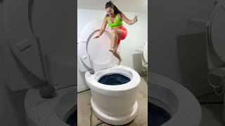 HIGHEST JUMP Slow Motion into Worlds Largest Giant Toilet Black Pool withBIGSPLASH #shorts