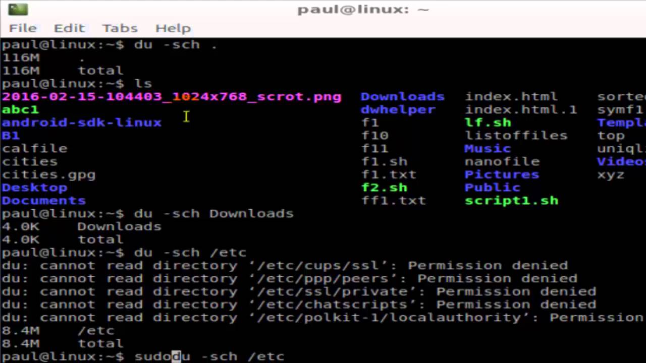 Get Directory Size Linux. Find the contents of a file in Linux. Etc permissions