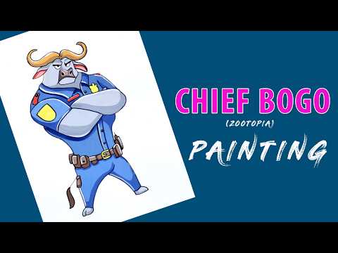 Chief Bogo Painting/Zootopia/Disney Art/Chief Bogo /Poster Color Painting/Zootopia Character