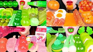 Green desert MACARONS, BOBA, WAX STICK, KYOHO JELLY, GREEN TEA CAKE 🍭 RAINBOW SWEETS ASMR 🌈 |wow