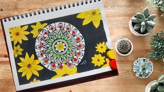 mandala art on flowers background|| mandala art for beginners|| Colourful mandala