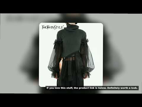TWOTWINSTYLE Patchwork Sweater Women Turtleneck Puff Long Sleeve Ruffle Hem Knitting Pullover Tops F