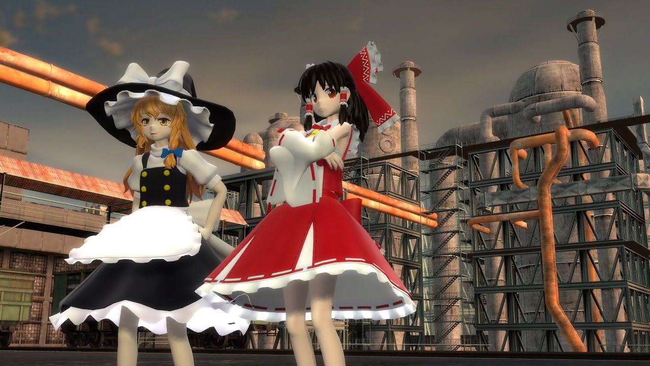 ソ連時代の廃工場地帯を探索する霊夢と魔理沙