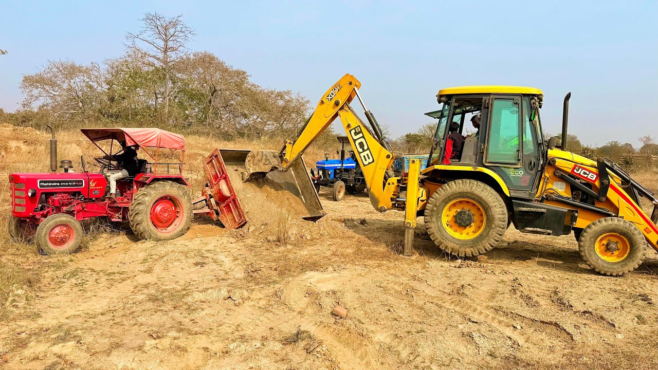 JCB 3dx Eco Xpert Loading Mud in Trolly | Swaraj 855 Fe Stuck | Mahindra 275 | Powertrac  