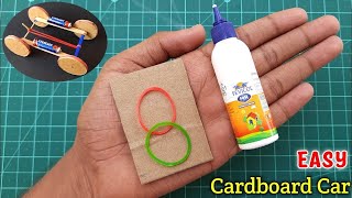 how to make cardboard, rubber band car easy and simple working car