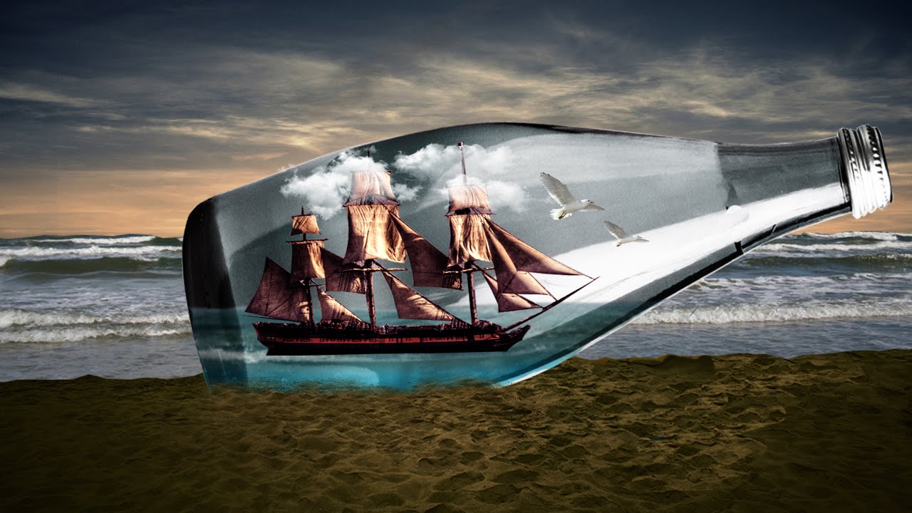 Photo manipulation pirate ship inside bottle photoshop ...