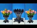 Plastic spoon make of flower vase  flower vase made of recycled plastic bottle and spoons  diy