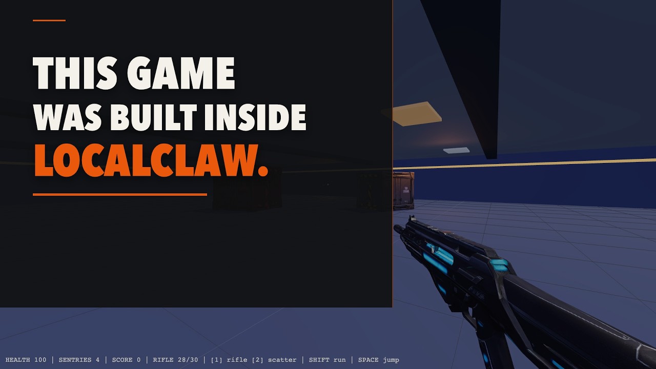 LocalClaw Developer showing AI activity beside a live preview of Iron Descent