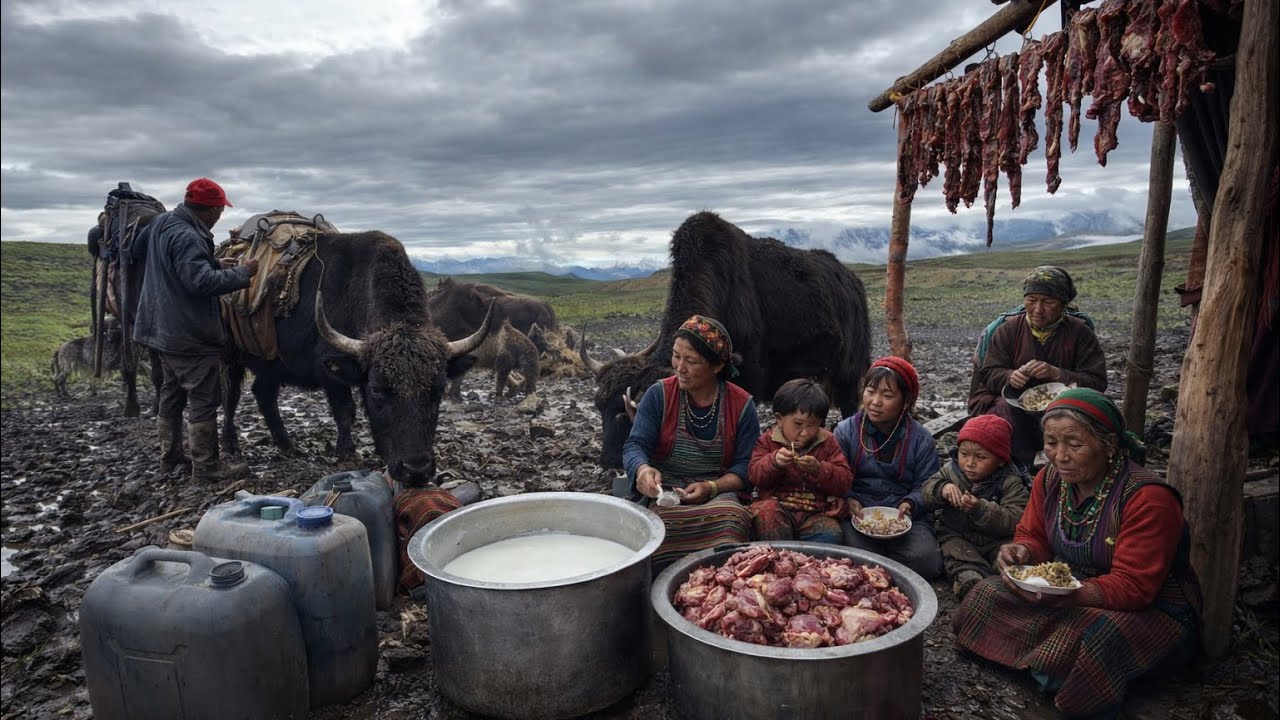 Himalayan Nepali Sherpa Family || at the Altitude of 5312m || Cooking and Eating | Nepal 