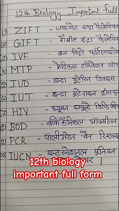 Class 12 Biology Important Full Form | Full names of Biology codes | Class 12 Biology