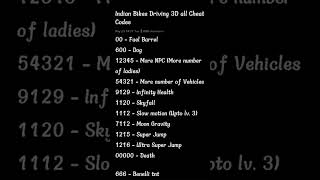 Unlocking All Cheatcodes Indian Bikes Driving 3D