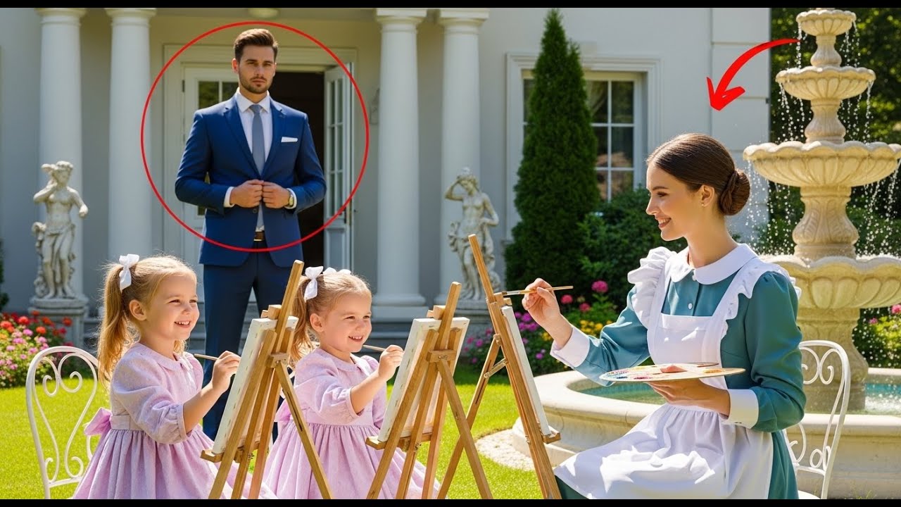 Empresario Viudo Queda en Shock al Ver a la Empleada Pintando con Sus Hijas Felices en el Jardín