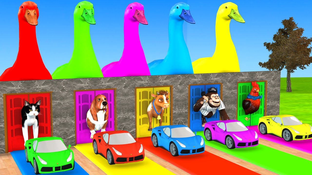 Long Slide Game with Cow Elephant Gorilla Hippopotamus Tiger 3d Animal Game Funny 3d Animals
