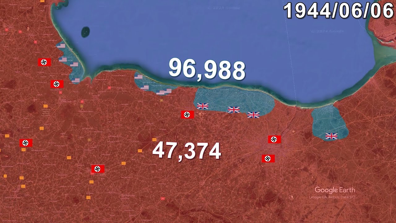 Battle of Normandy D-Day in 1 minute using Google Earth - YouTube