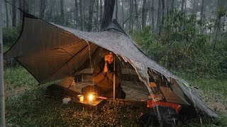 RAIN CAMPING ALONE IN THE FOREST‼️ FOGY AND WINDY RAIN CAMPING‼️