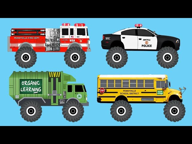 Learn 40 AWESOME Monster Trucks - Organic Learning (Fun & Educational Learning Video) class=