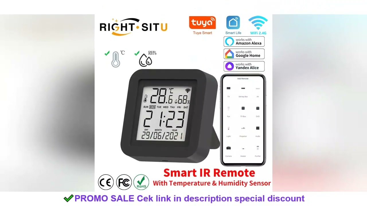 Tuya Smart Universal IR Remote With Temperature Humidity Sensor for Air Conditioner TV AC Works with