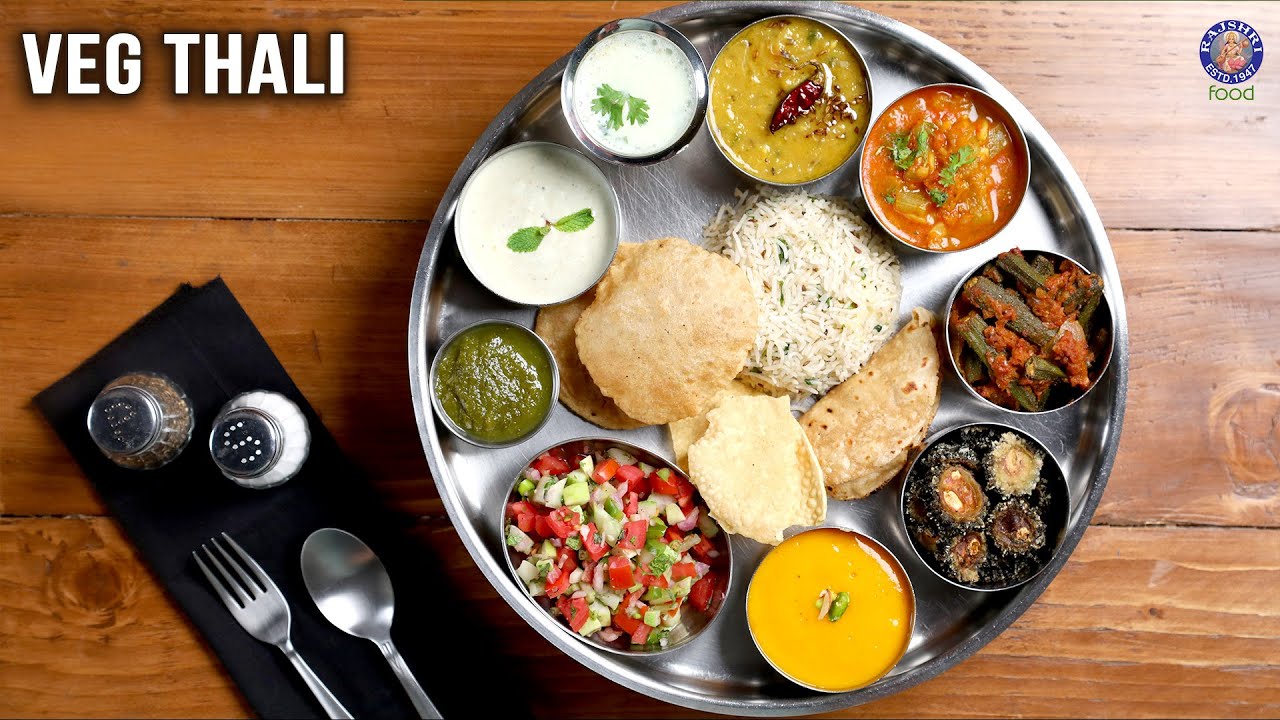 Veg Thali Recipe | Bhindi Do Pyaaza, Aamras, Kachumber Salad ...