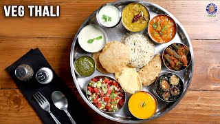 Veg Thali Recipe | Bhindi Do Pyaaza, Aamras, Kachumber Salad, Chaas, Roti, Rice, Puris | Lunch Ideas