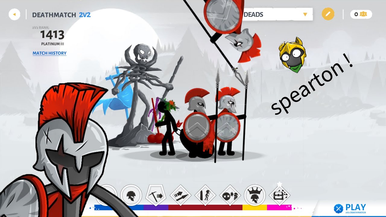 play  stick war 3 saga but useing spearton only