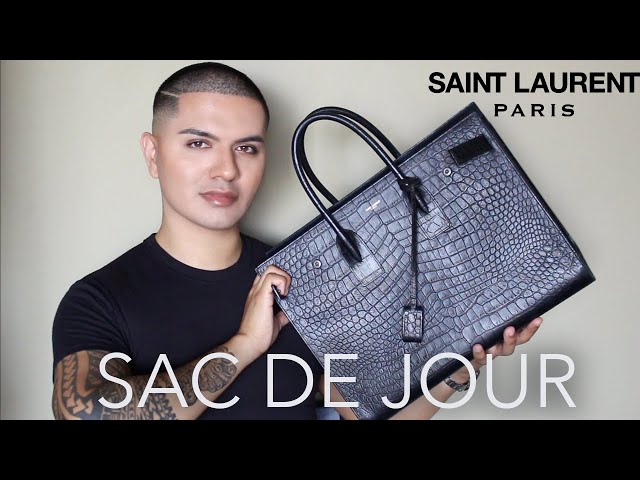 YVES SAINT LAURENT Sac de Jour Crocodile-Embossed Satchel Bag Black