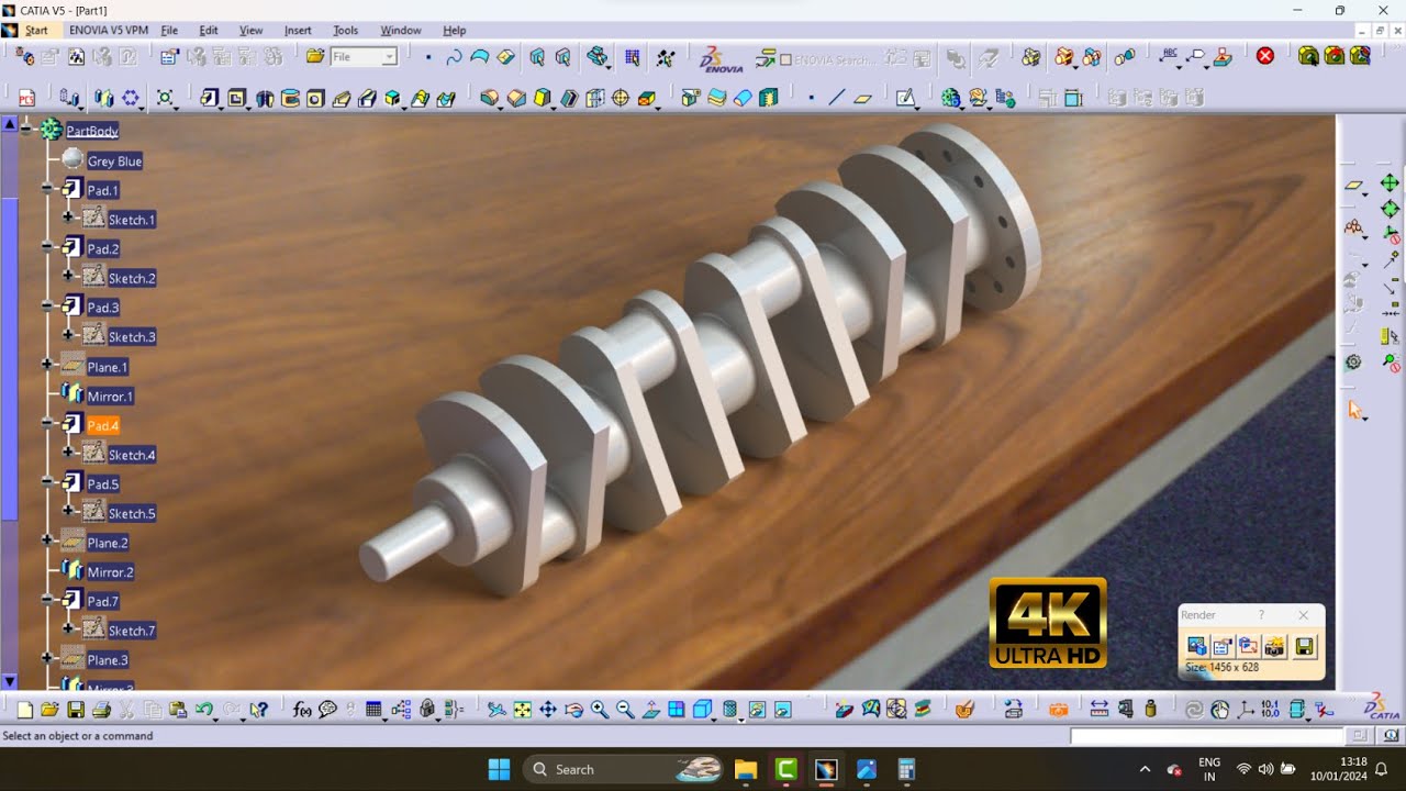 Tutorial Catia V5r Membuat Crankshaft cylinder engine part 1 4K