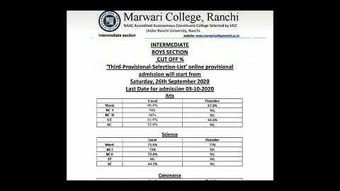 3rd selection list MARWARI COLLEGE RANCHI || inter 3rd selection list Marwari college Ranchi Admissi