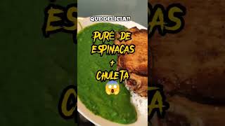 #short PURÉ DE ESPINACAS con CHULETA 😋 (Suscríbete para más vídeos así)✅