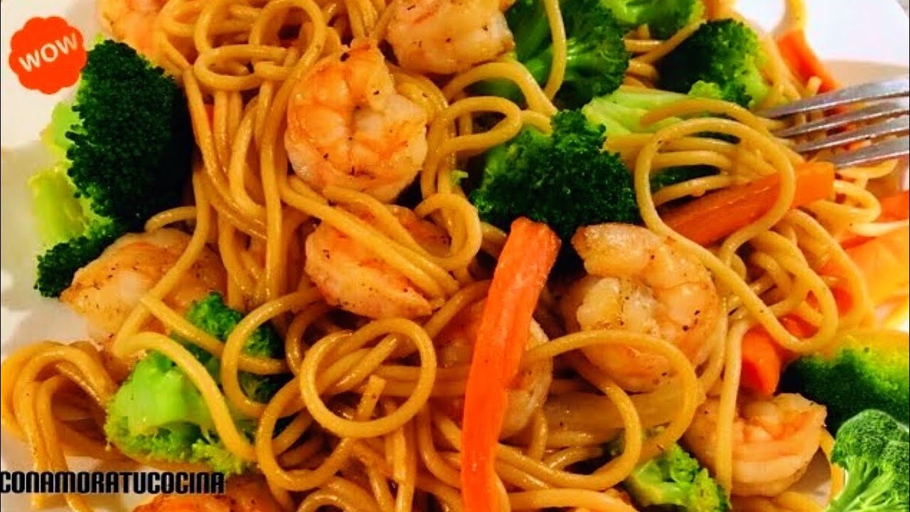 Как приготовить китайские спагетти с креветками 🍤